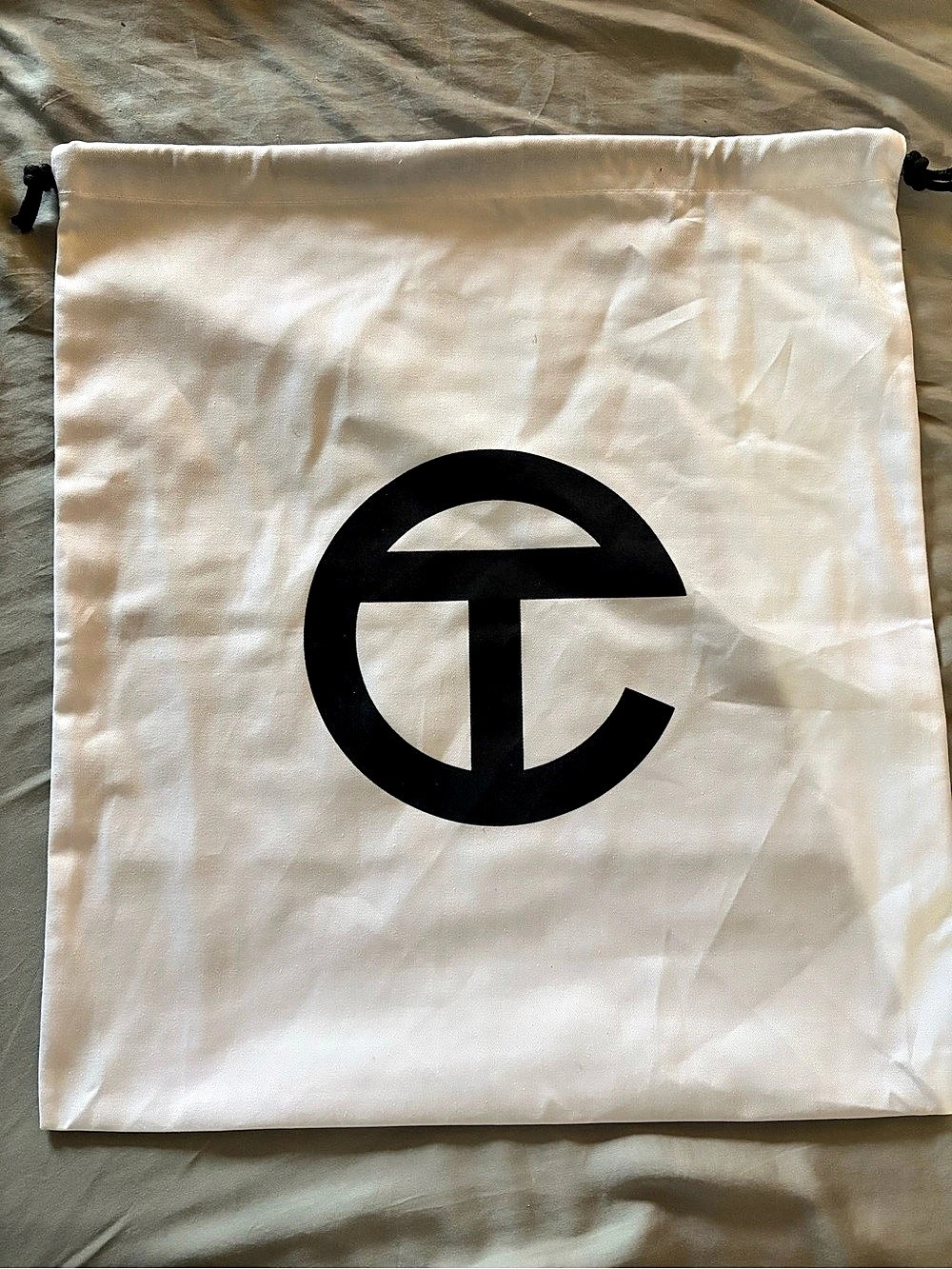 Telfar Logo Drawstring Pouch in White & Black 18x20